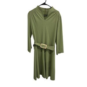 Vintage Henry Lee Belted Midi Dress Green 3/4 Sleeves Sunday's Best Retro Party